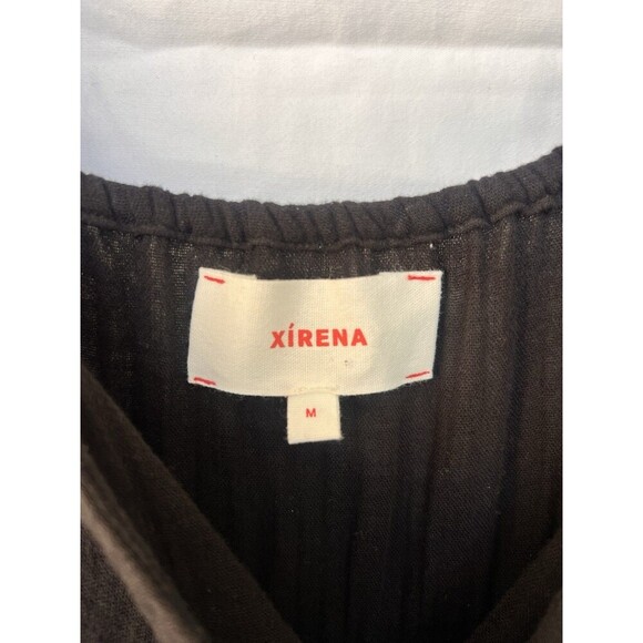 Xirena Black Tiered Mini Dress V Neck Flutter Sleeves Bow Drawstring Flowy Gauze - Picture 8 of 9